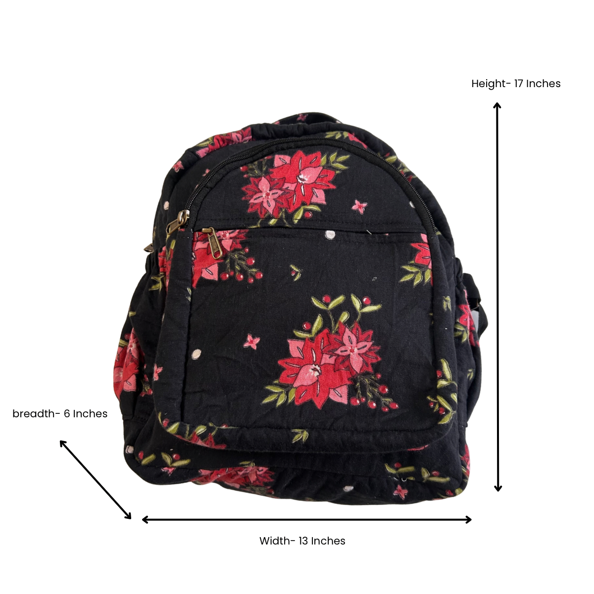 Black Floral Print Backpack