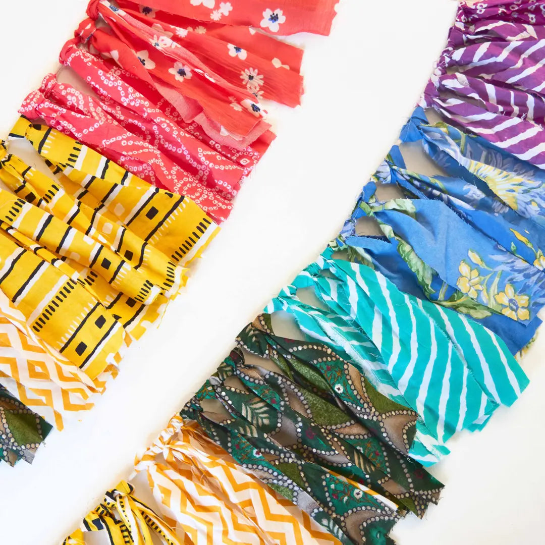 Upcycled Party Streamer Combo - Rainbow Banner Bunting + Rainbow Fringe Streamer Garland (Pack of 2)