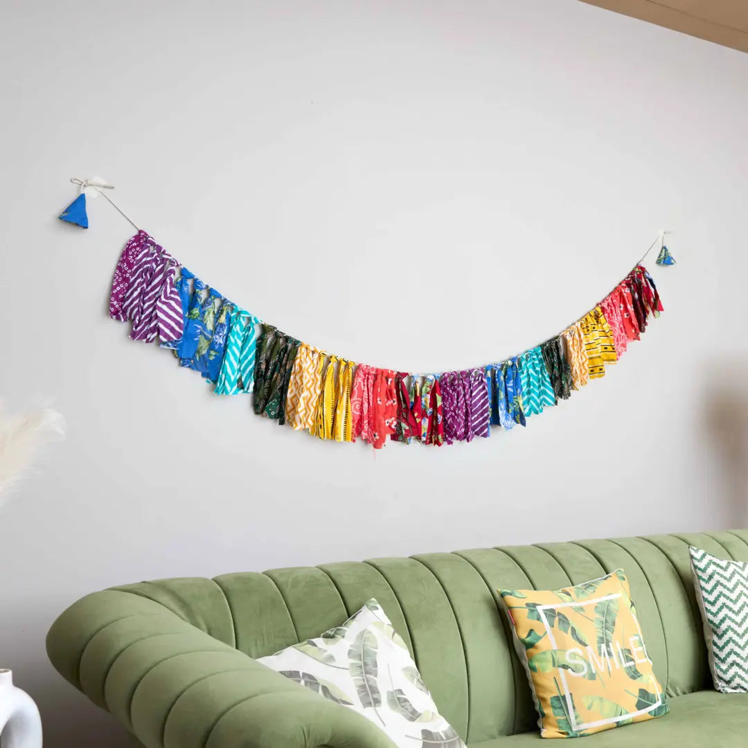 Upcycled Party Streamer Combo - Rainbow Banner Bunting + Rainbow Fringe Streamer Garland (Pack of 2)