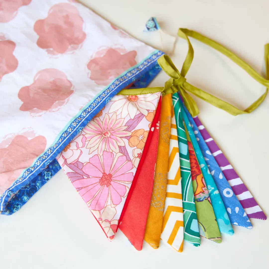Upcycled Party Streamer Combo - Rainbow Banner Bunting + Rainbow Fringe Streamer Garland (Pack of 2)