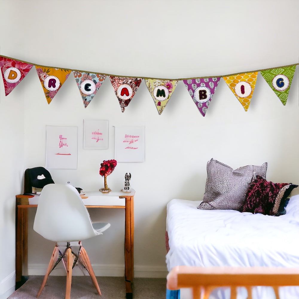 "Dream Big" Upcycled Fabric Bunting