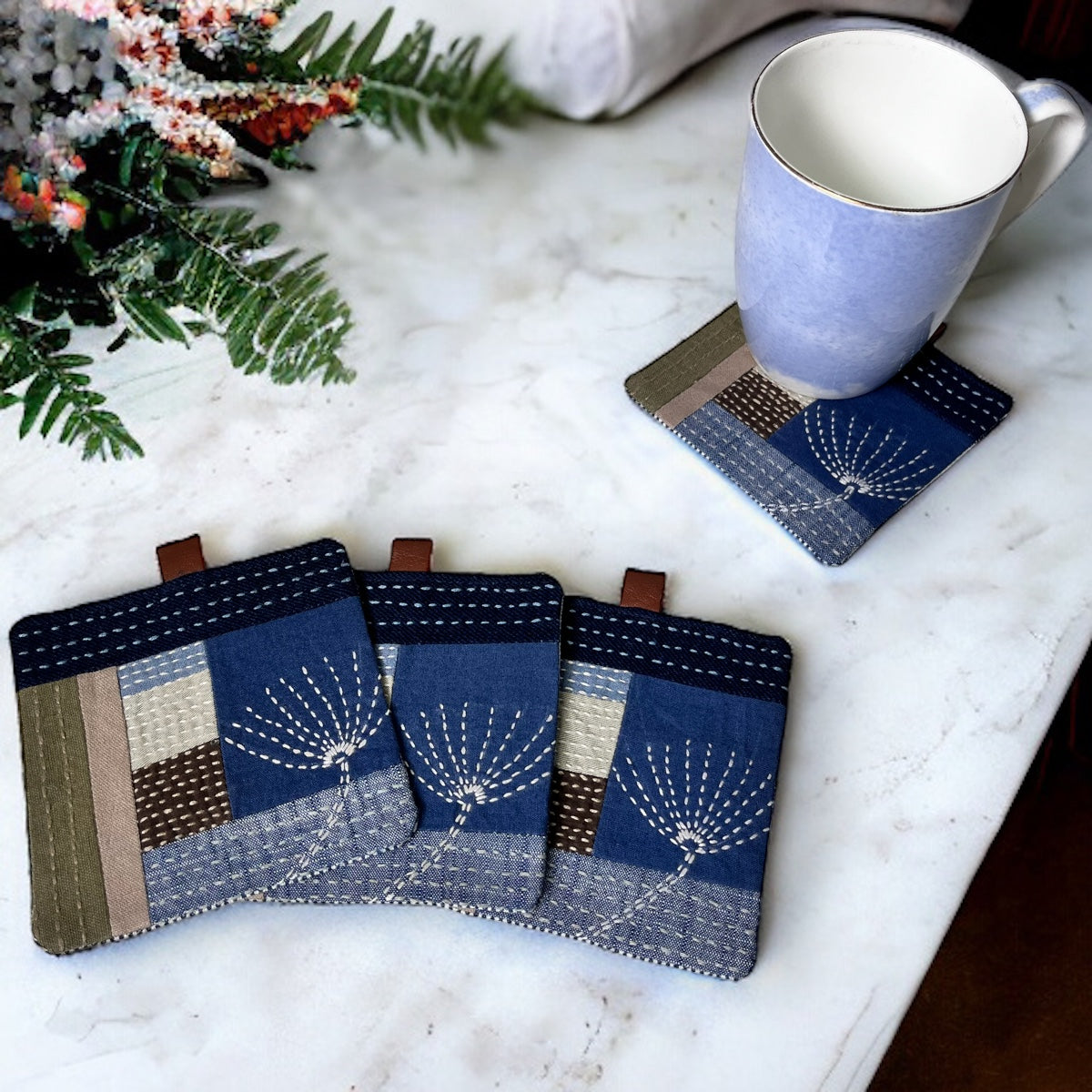 Upcycled EcoStitch Sashiko Coasters