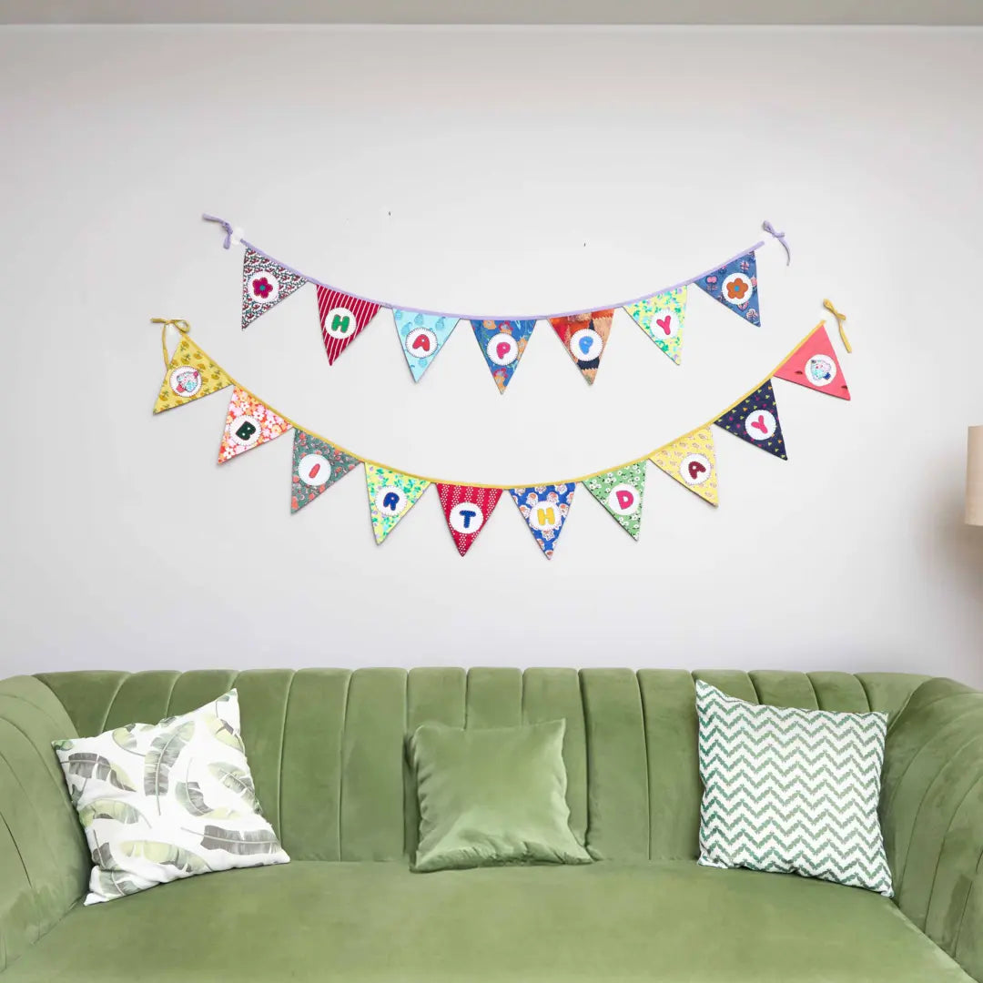 Upcycled Happy Birthday Triangle Flag Bunting/Banner
