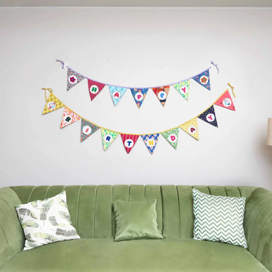 Upcycled Happy Birthday Triangle Flag Bunting/Banner