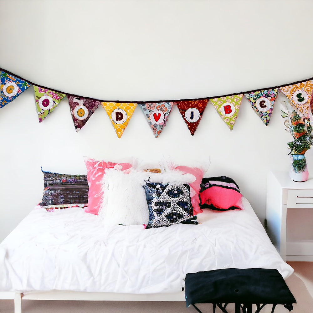 "Good Vibes" Upcycled Fabric Bunting