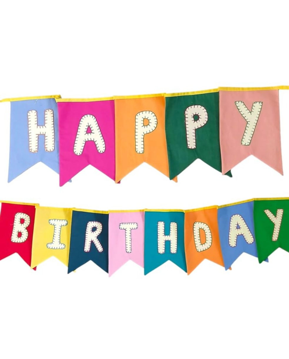 Upcycled Happy Birthday Swallowtail Flag Bunting/Banner