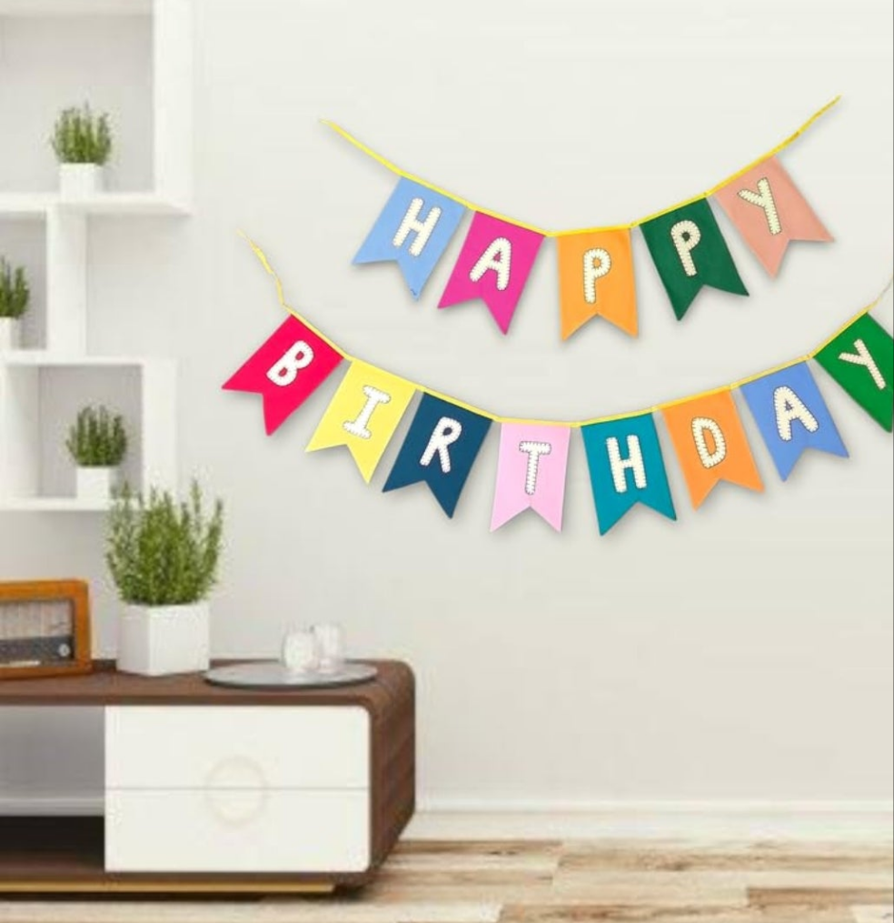 Upcycled Happy Birthday Swallowtail Flag Bunting/Banner