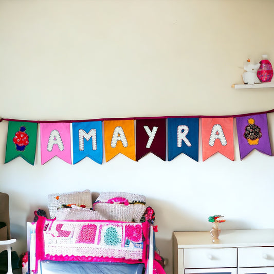 Upcycled Personalized Name Bunting (Swallowtail Flag)