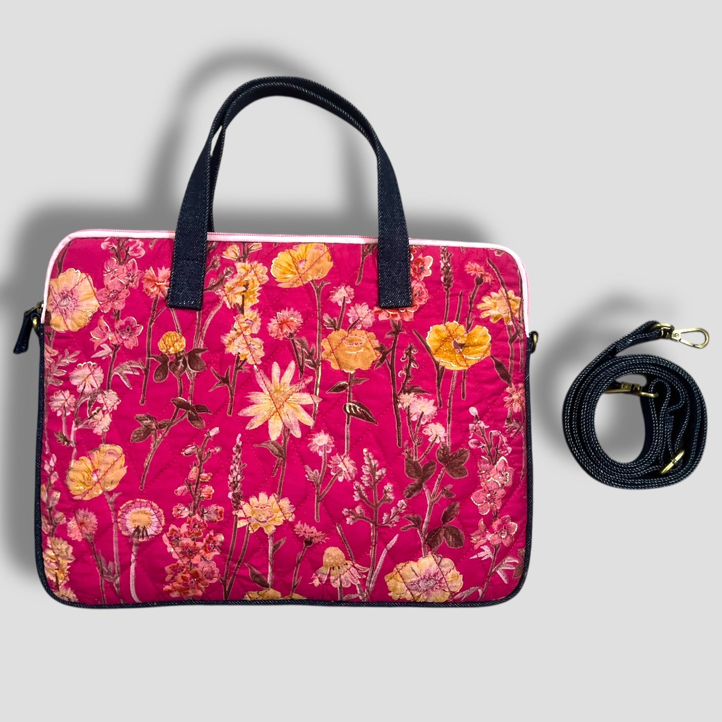 Pink Flora Laptop Bags with Detachable Shoulder Strap