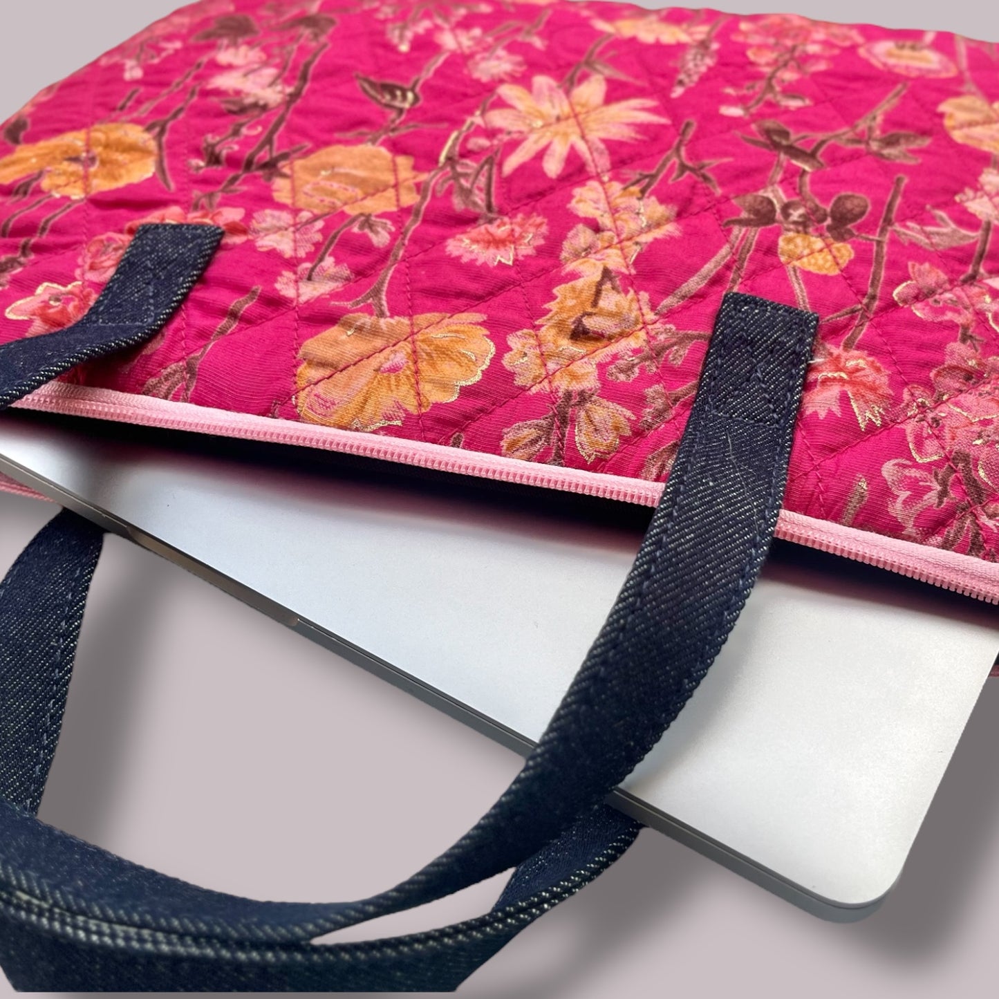 Pink Flora Laptop Bags with Detachable Shoulder Strap