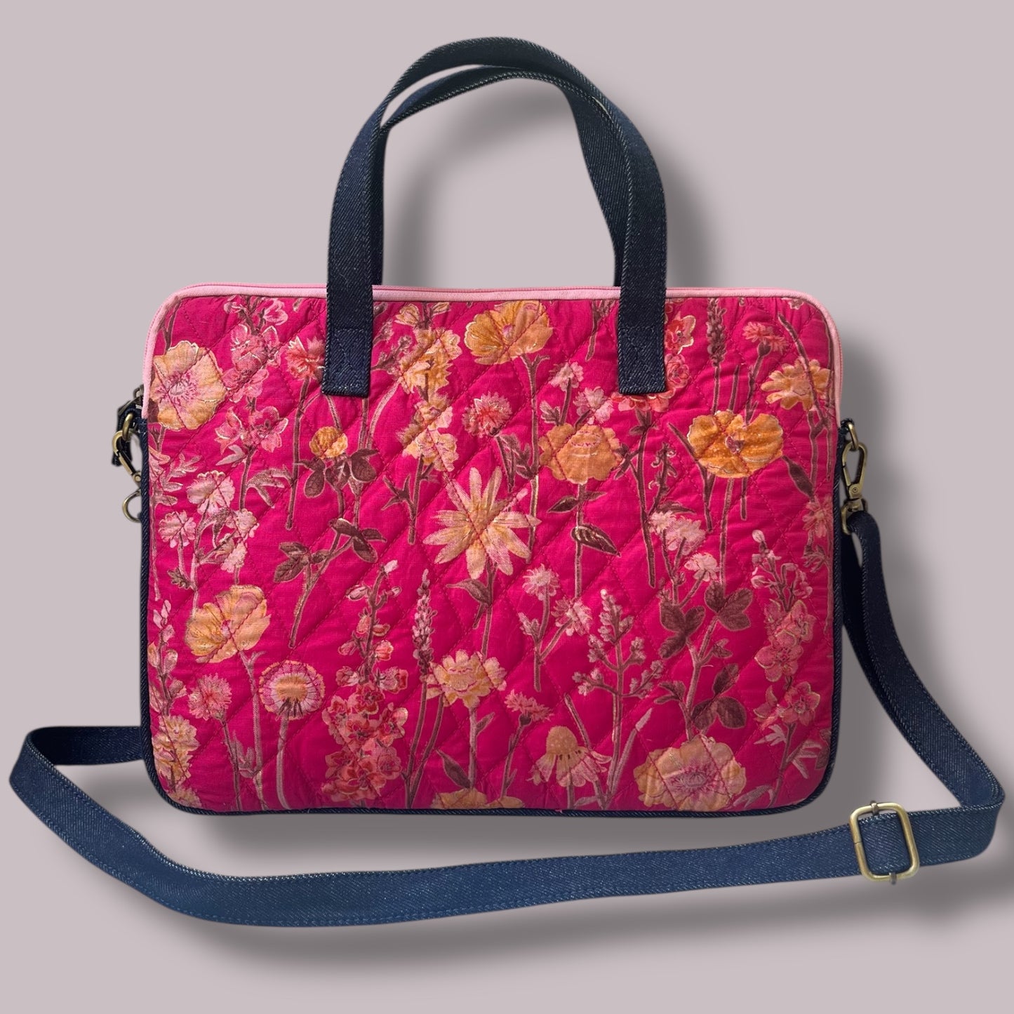 Pink Flora Laptop Bags with Detachable Shoulder Strap