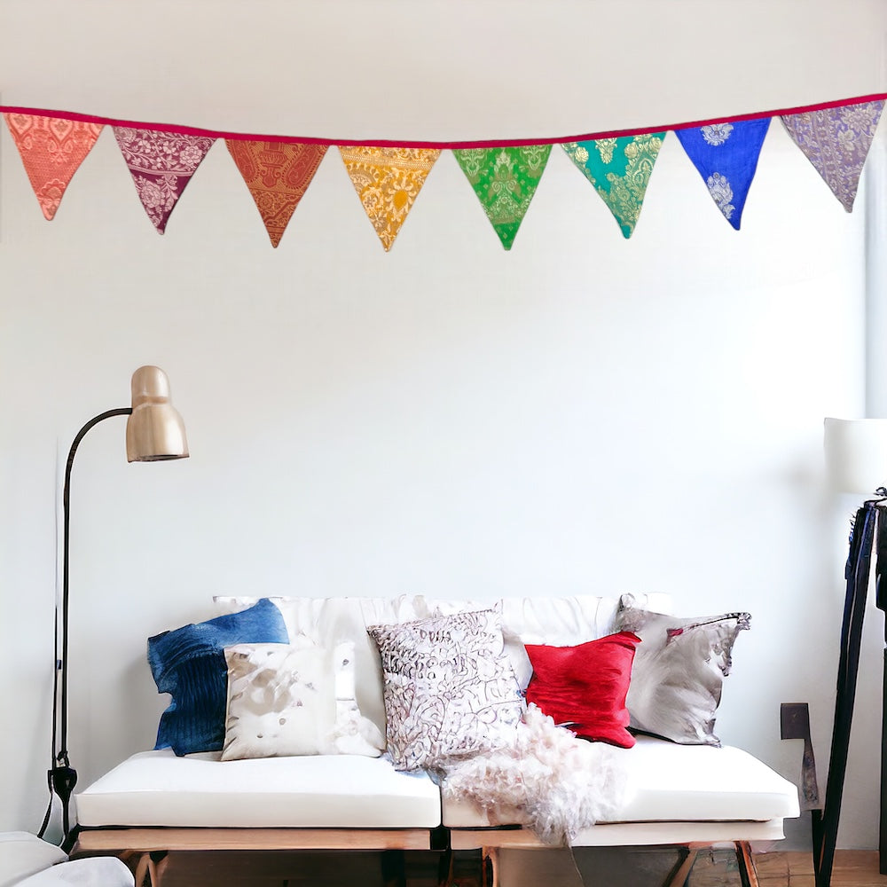 Upcycled Festive Silk Banner Bunting