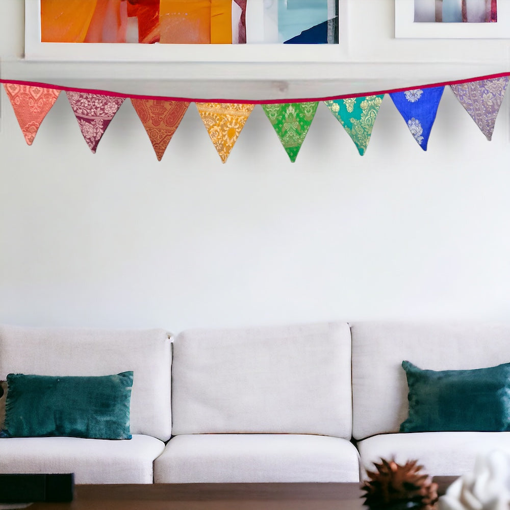 Upcycled Festive Silk Banner Bunting