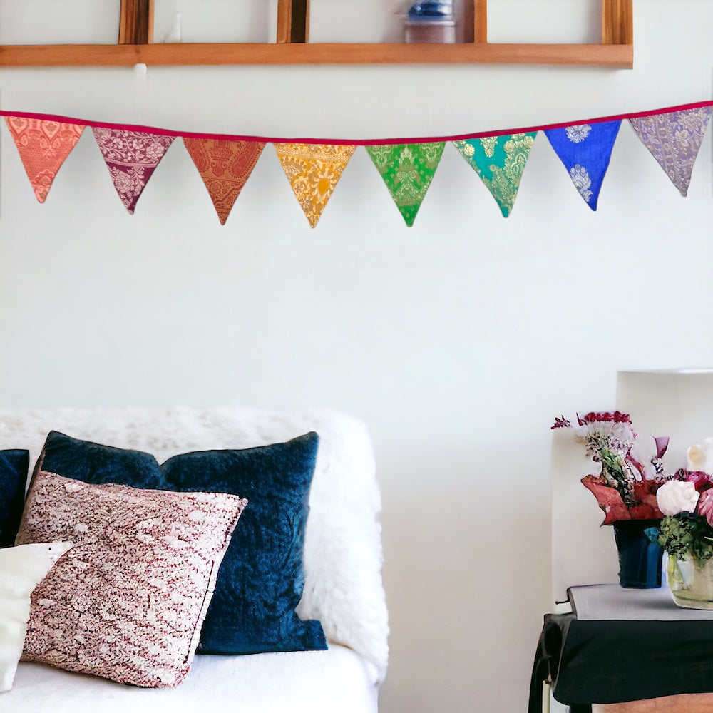 Upcycled Festive Silk Banner Bunting