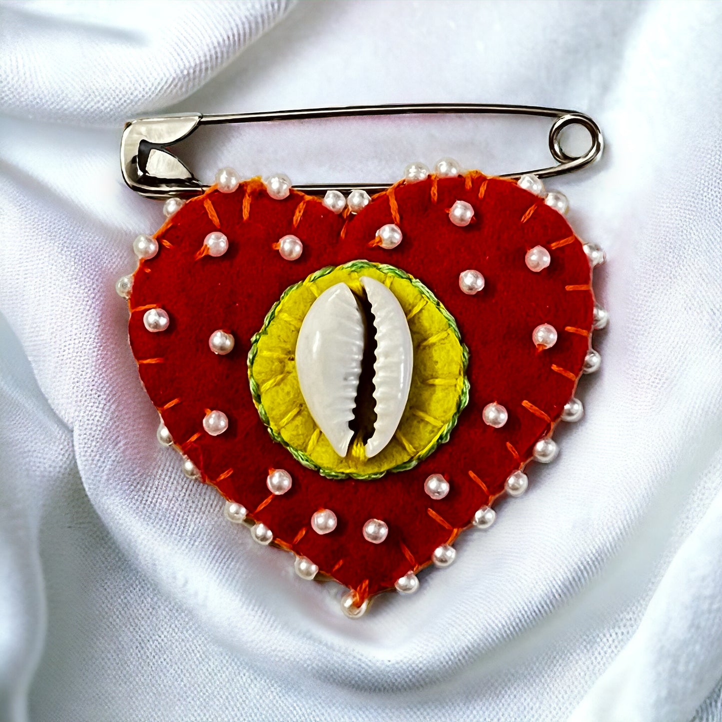 Orange Love Heart Brooch