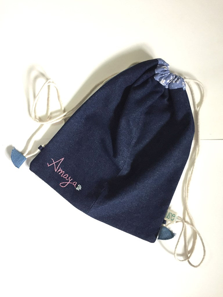 Denim Drawstring Backpack