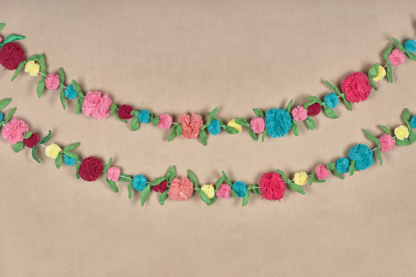Upcycled Handmade Fabric Multicolor Flower Decorative Festive Garland String