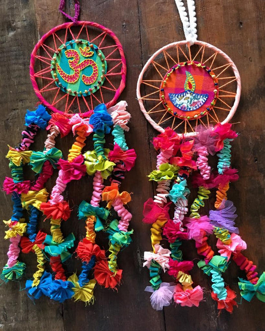 Upcycled Om Diya Dreamcatchers (Party Prop Festive Hanging Decoration) (Set of 2)