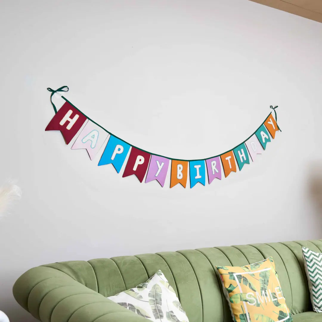 Upcycled Happy Birthday Swallowtail Flag Bunting/Banner