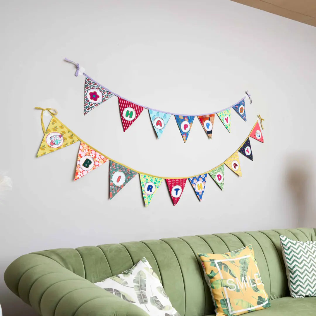 Upcycled Happy Birthday Triangle Flag Bunting/Banner