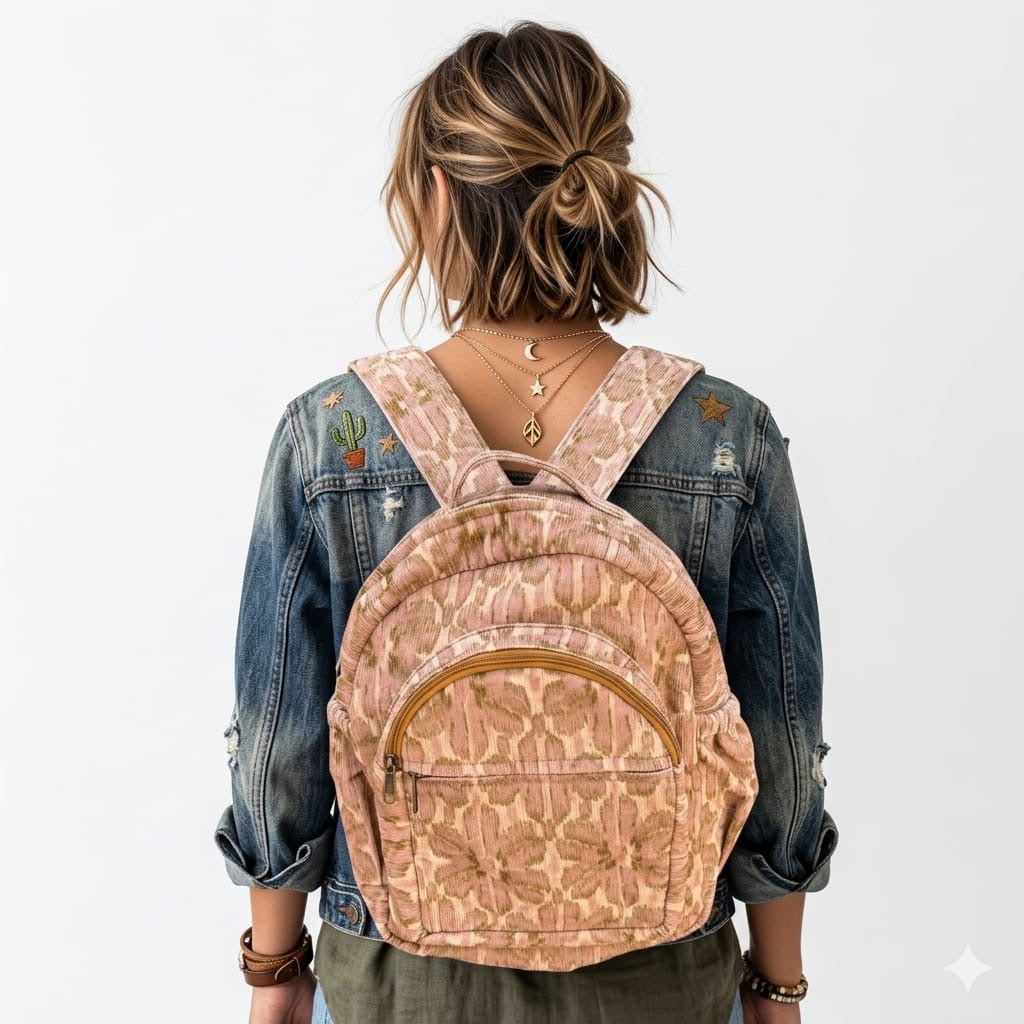 Pink Corduroy Backpack