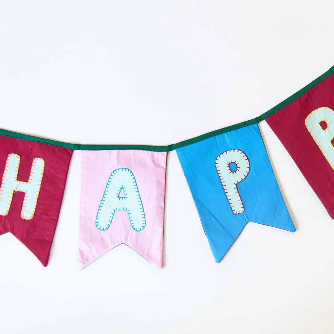 Upcycled Happy Birthday Swallowtail Flag Bunting/Banner