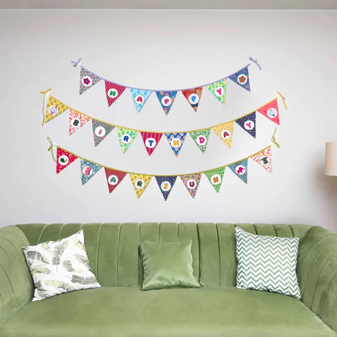 Upcycled Happy Birthday Triangle Flag Bunting/Banner