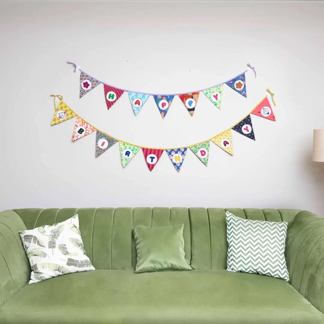 Upcycled Birthday Combo - Happy Birthday Banner + Personalised Name Banner (Pack of 2)