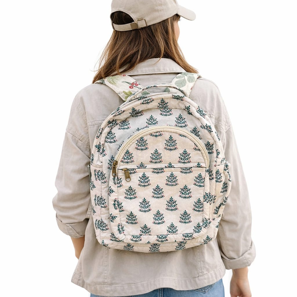 White Block Print Backpack