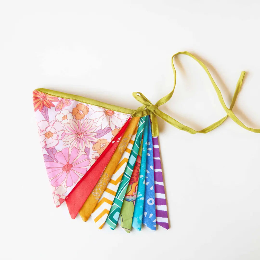 Upcycled Party Streamer Combo - Rainbow Banner Bunting + Rainbow Fringe Streamer Garland (Pack of 2)