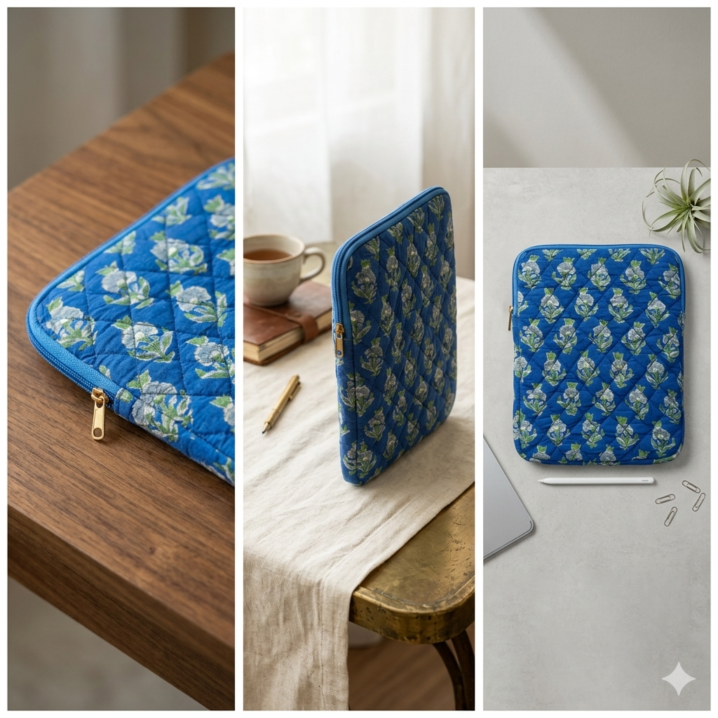 Blue block print IPad sleeve