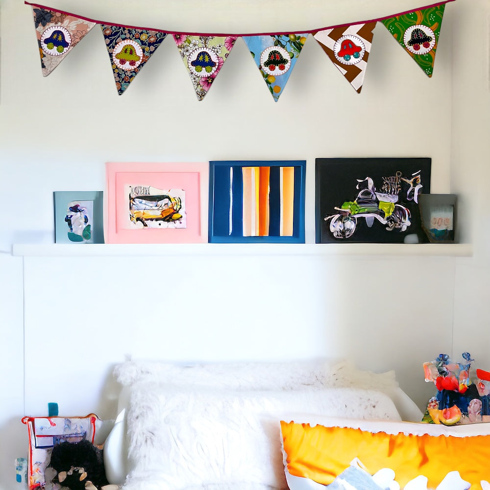 Upcycled Fabric Bunting with Car Motifs