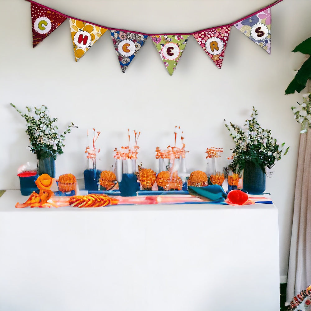 "Cheers" Upcycled Fabric Bunting