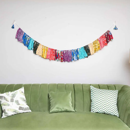 Upcycled Rainbow Fringe Streamer Garland