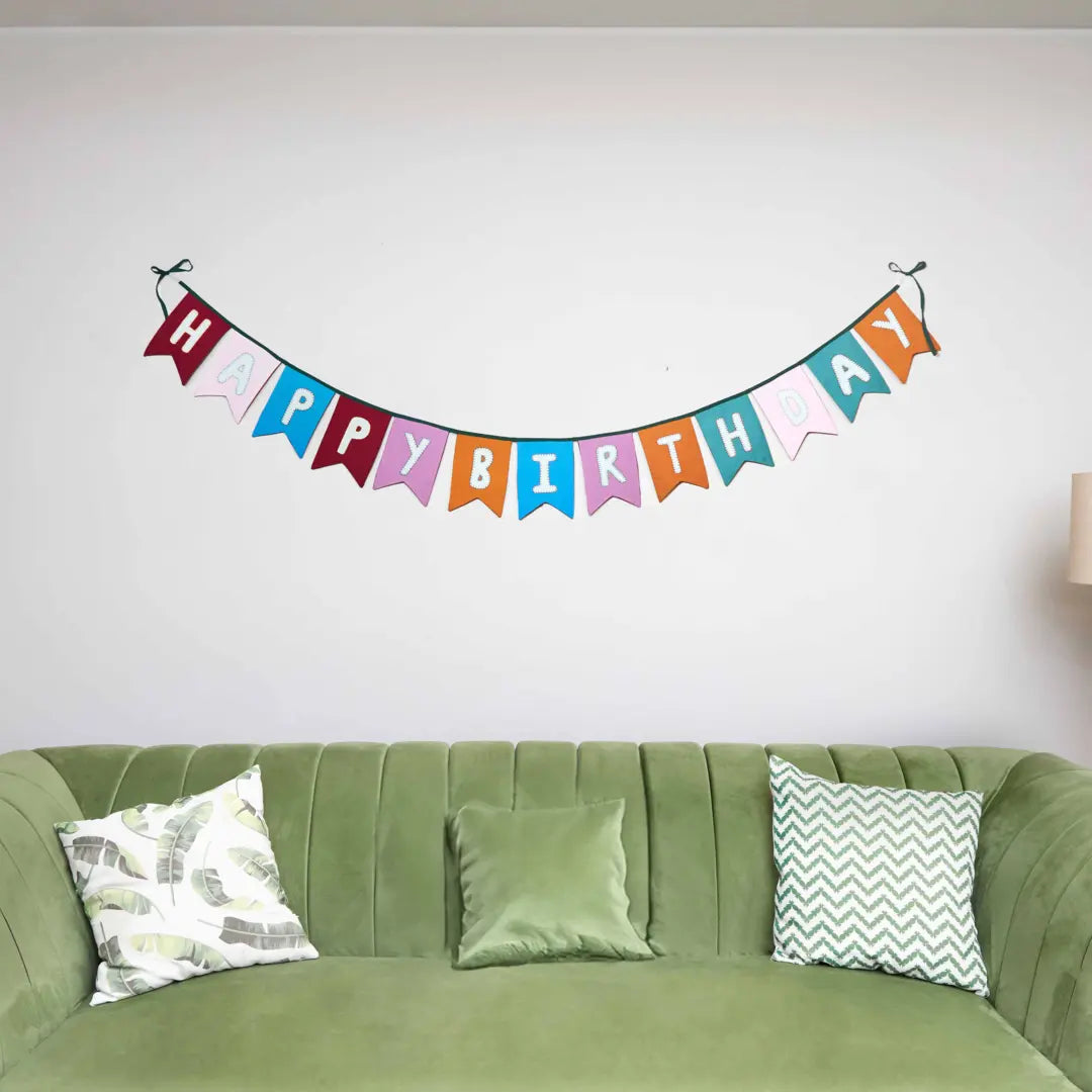 Upcycled Happy Birthday Swallowtail Flag Bunting/Banner