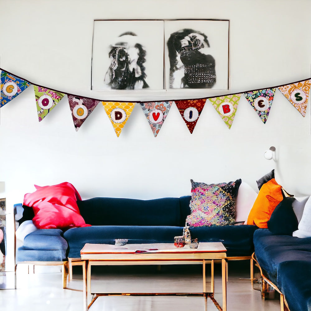 "Good Vibes" Upcycled Fabric Bunting