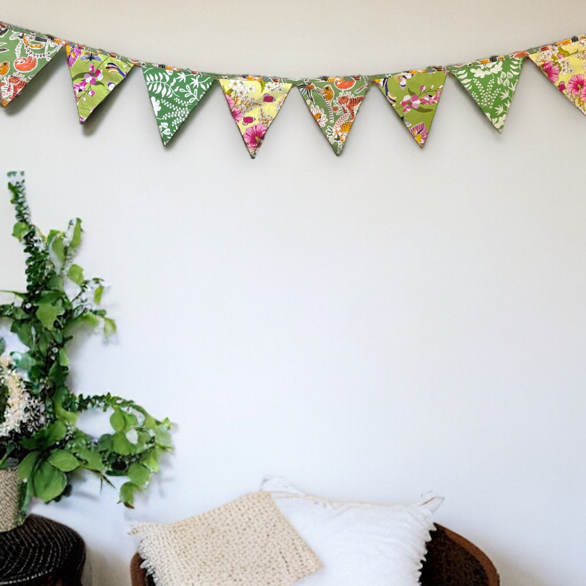 Upcycled Party Green Streamer Combo - Green Banner Bunting + Green Fringe Streamer Garland (Pack of 2)