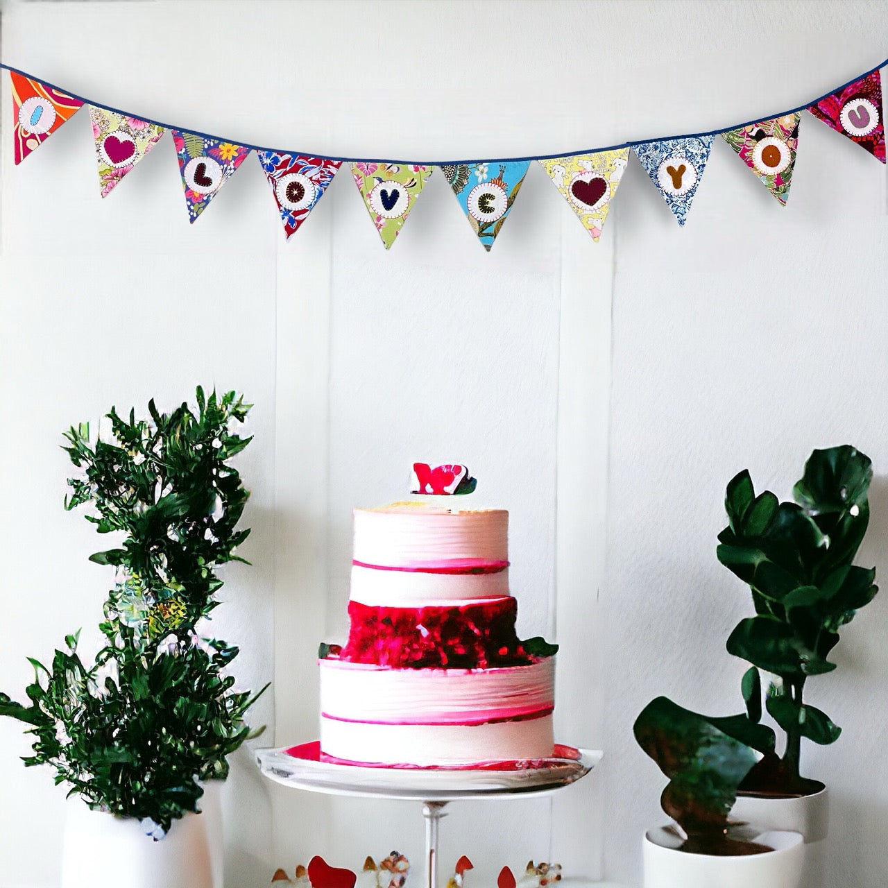 "I Love You" Upcycled Fabric Bunting