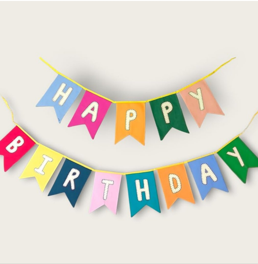 Upcycled Happy Birthday Swallowtail Flag Bunting/Banner