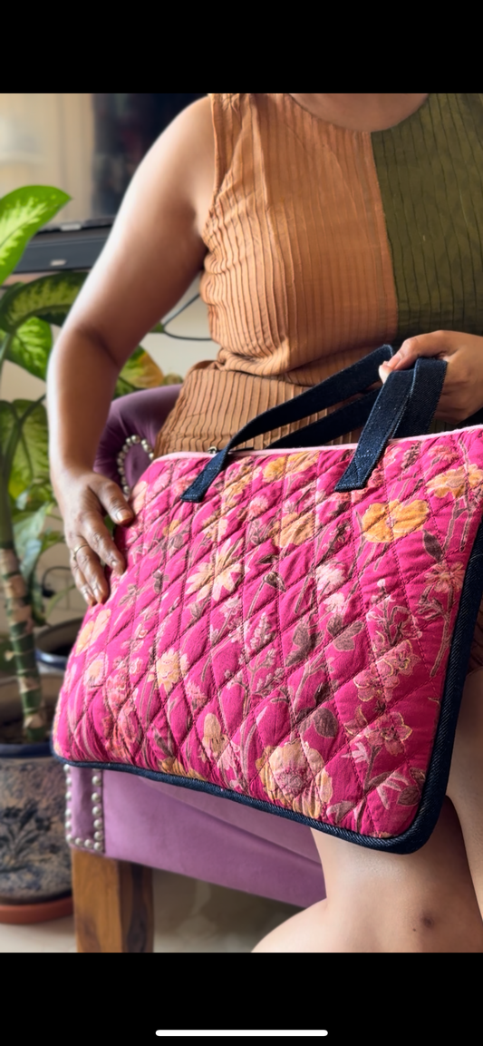 Pink Flora Laptop Bags with Detachable Shoulder Strap