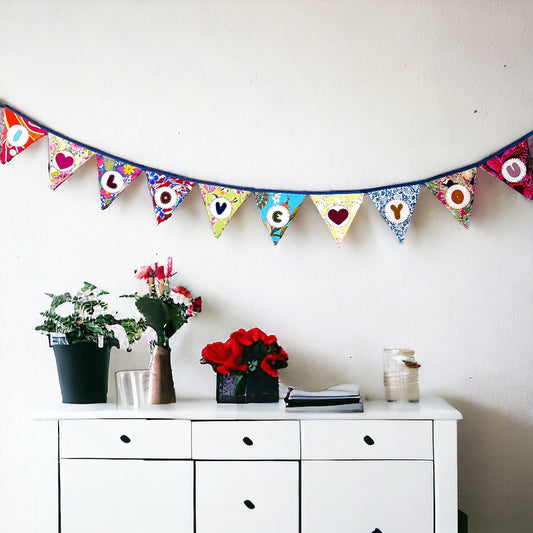 "I Love You" Upcycled Fabric Bunting