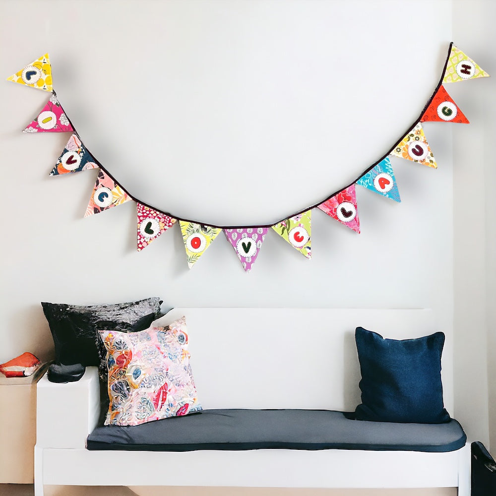 "Live Laugh Love" Upcycled Fabric Bunting