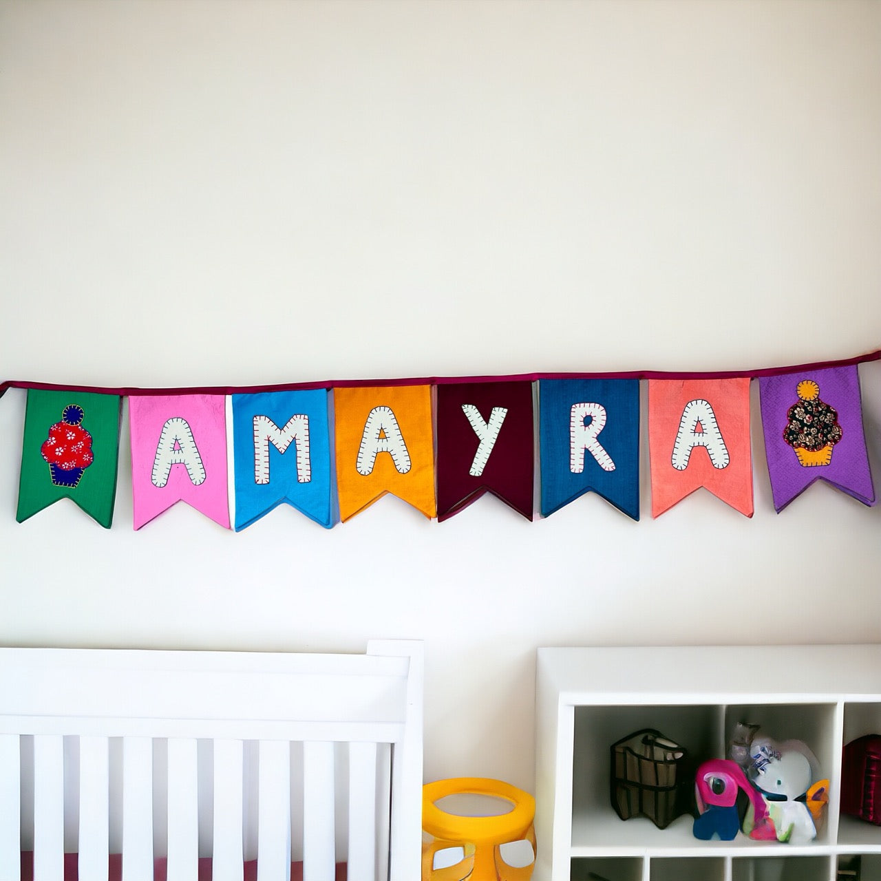 Upcycled Personalized Name Bunting (Swallowtail Flag)