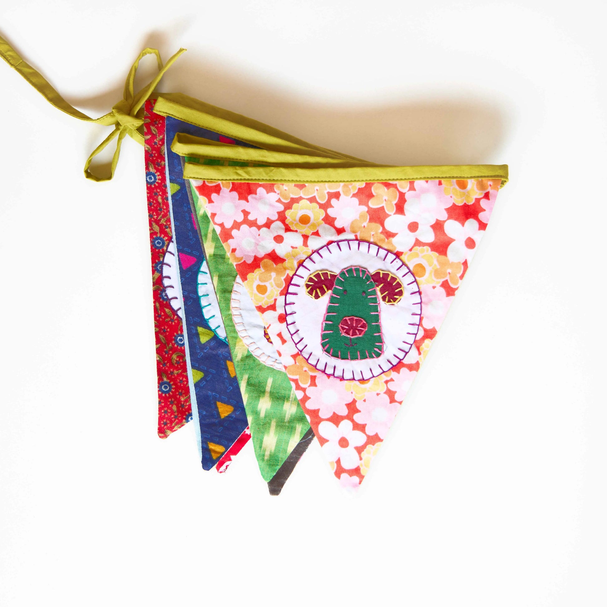 Upcycled Personalized Name Banner with Animal Motifs Triangle