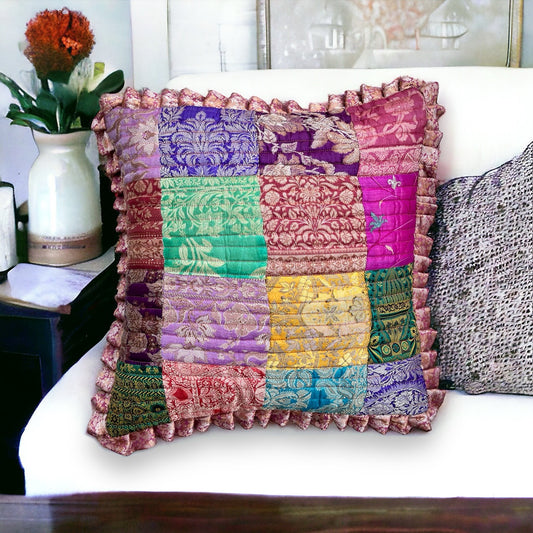 EarthSilk Patchwork Frilly Cushion Covers (100% Silk)
