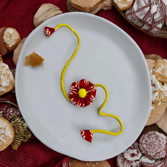 Upcycled Handmade scarlet Daisy Rakhi