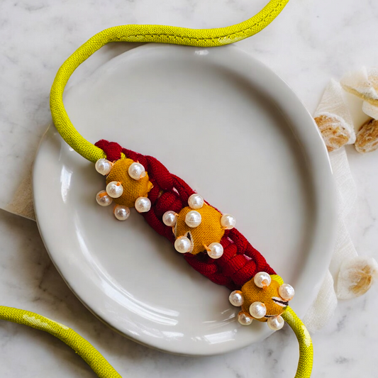 Upcycled Handmade Pearl gold Rakhi