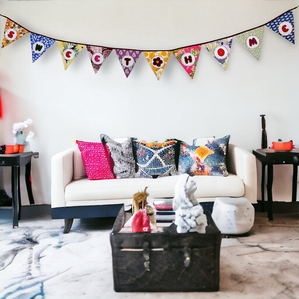 "Sweet Home" Upcycled Fabric Bunting