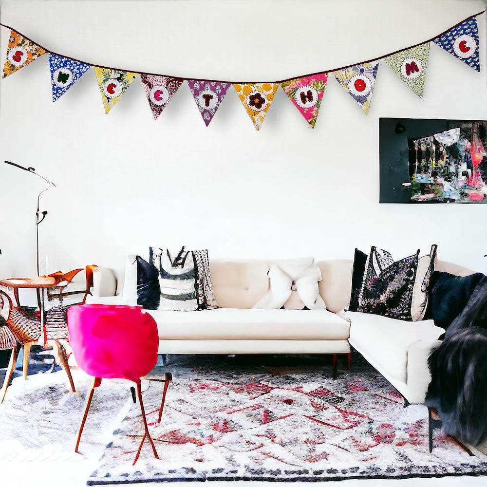 "Sweet Home" Upcycled Fabric Bunting