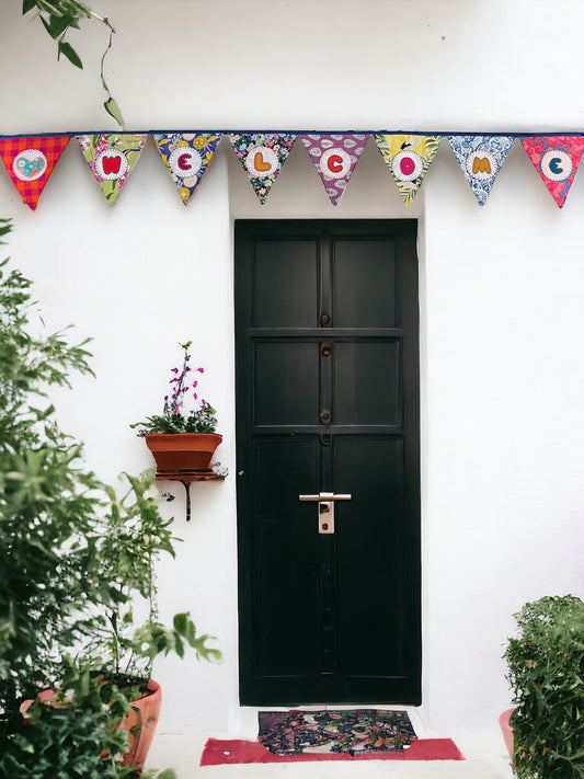 "Welcome" Upcycled Fabric Bunting